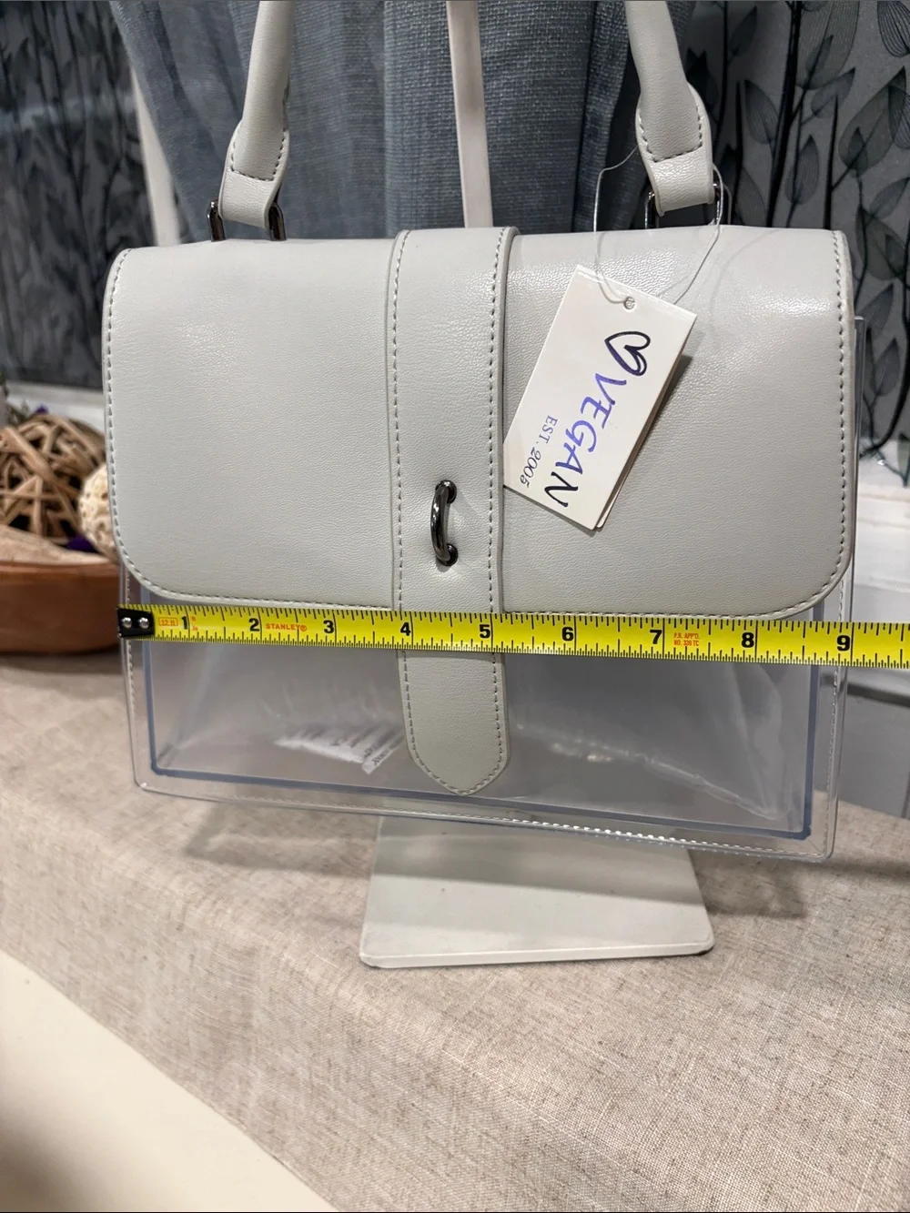 Vegan Leather Top-Handle Satchel Bag in light gray